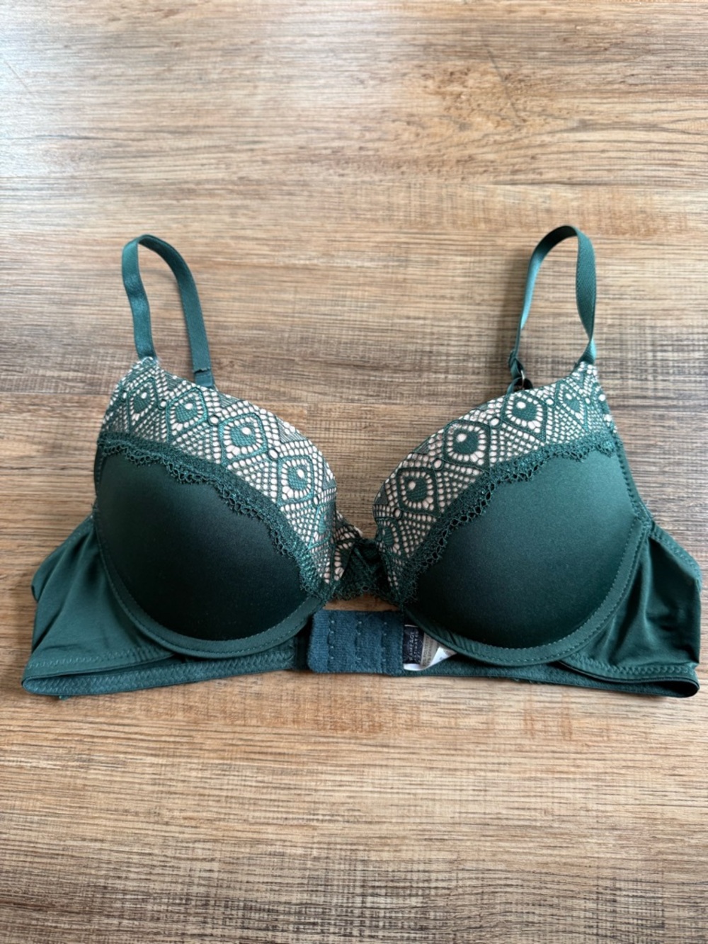 Rampage Forest Green Lace-Trim Push-Up Bra size 36B